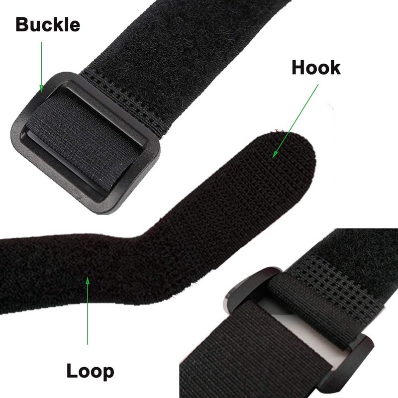 HUAPX Fastening Hook and Loop Cable Straps,10Pack Black Self-Adhesive Cable Ties,Nylon Securing Straps with Buckles,Adjustable and Reusable Cinch Straps for Cords Organized and Tidy(1" x 12") - Image 2